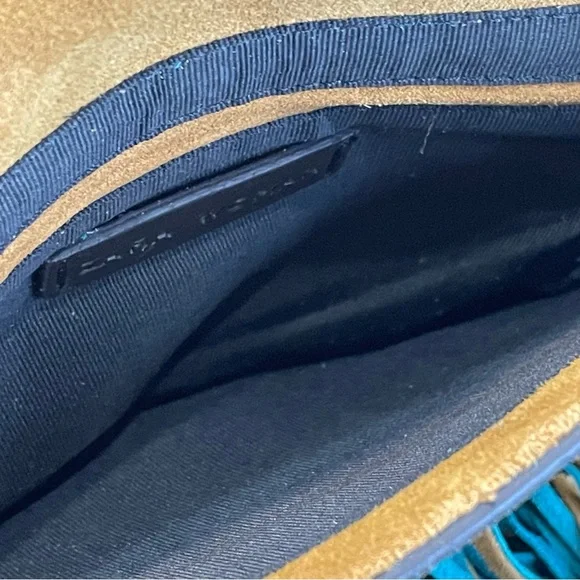 Zara Woman Fringe Suede Crossbody Bag - Tan and Teal. Pre-owned. - Picture 8 of 12